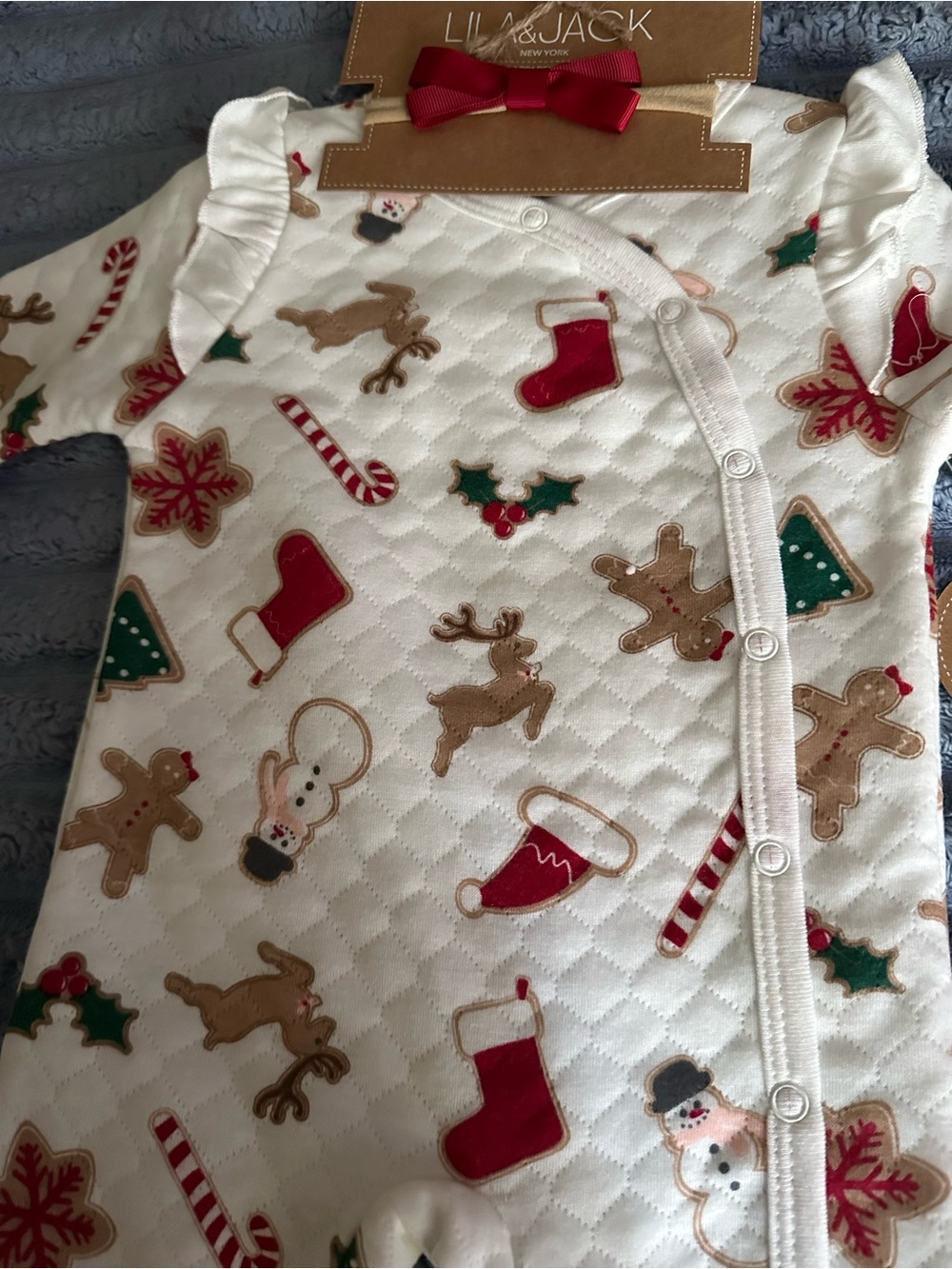 Lil A and Jack Holiday Print Quilted Baby One-Piece